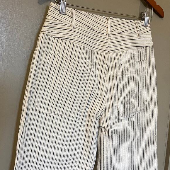 Rebecca Taylor Striped Jeans US 2 Cream Wide Leg Twill Pants Boho Preppy Coastal - Picture 10 of 16